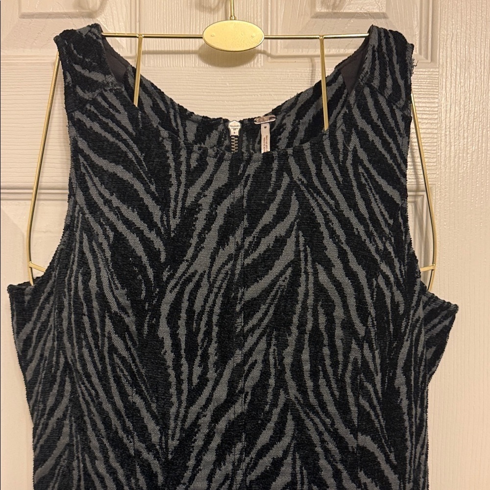 Free People Black & Gray Chenille Zebra Print Mini Dress